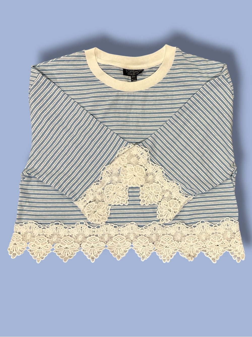 Topshop Striped Boho Lace Trim Crop Top - Size 2